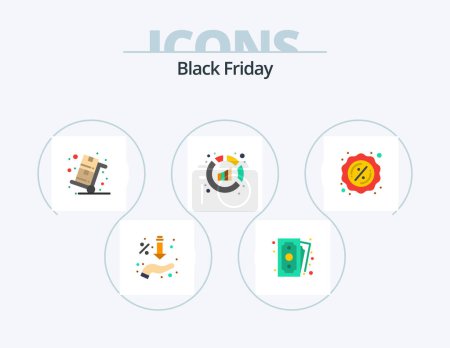 Illustration for Black Friday Flat Icon Pack 5 Icon Design. analysis. report. shopping. analytics. shopping - Royalty Free Image