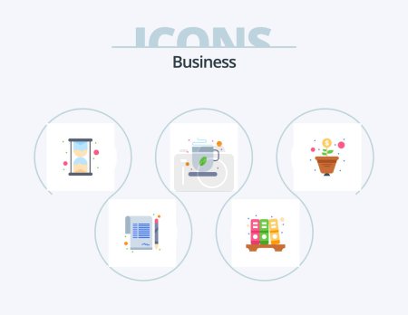 Téléchargez les illustrations : Business Flat Icon Pack 5 Icon Design. . money. hour. growth. tea - en licence libre de droit