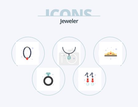 Téléchargez les illustrations : Jewellery Flat Icon Pack 5 Icon Design. crown. jewelry. jewelry. fashion. pendant - en licence libre de droit