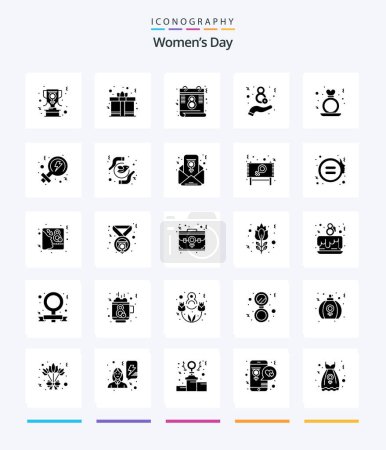 Téléchargez les illustrations : Creative Womens Day 25 Glyph Solid Black icon pack  Such As ring. heart. calendar. day. eight - en licence libre de droit
