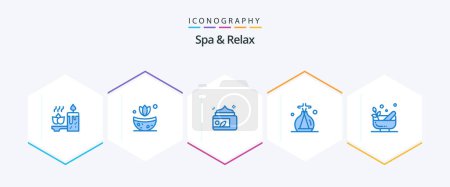 Téléchargez les illustrations : Spa And Relax 25 Blue icon pack including spa. mortar. lotion. grinding. lab green - en licence libre de droit