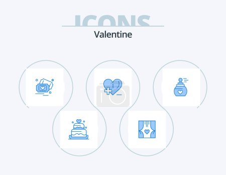 Illustration for Valentine Blue Icon Pack 5 Icon Design. perfume. hospital. romance. health care. wedding - Royalty Free Image