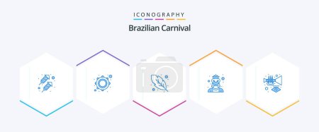 Téléchargez les illustrations : Brazilian Carnival 25 Blue icon pack including trumpet. music. feather. instrument. character - en licence libre de droit