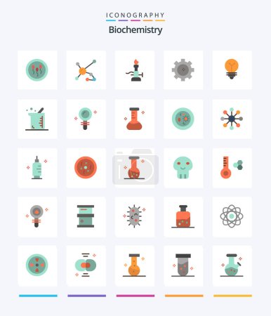 Illustration for Creative Biochemistry 25 Flat icon pack  Such As chemistry. gear. dna. torch. light - Royalty Free Image