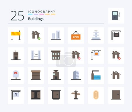 Ilustración de Buildings 25 Flat Color icon pack including sign. open. house. skyscrapers. business - Imagen libre de derechos