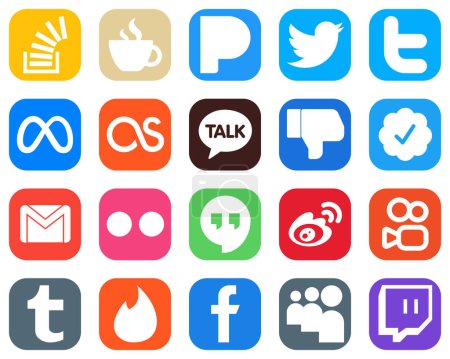 Illustration for 20 Minimalist Social Media Icons such as gmail. facebook. twitter. dislike and lastfm icons. High Quality Gradient Icon Set - Royalty Free Image
