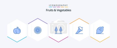 Illustration for Fruits and Vegetables 25 Blue icon pack including healthy. fruit. chili. food. vegetables - Royalty Free Image