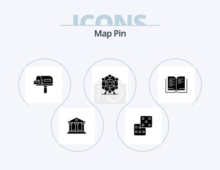 Téléchargez les illustrations : Map Pin Glyph Icon Pack 5 Icon Design. . . shopping. school. book - en licence libre de droit