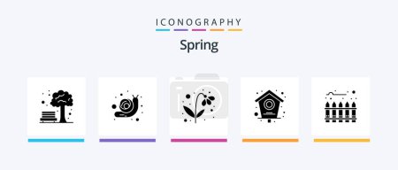 Téléchargez les illustrations : Spring Glyph 5 Icon Pack Including . hedge. tulip. fence. home. Creative Icons Design - en licence libre de droit