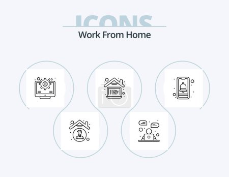 Ilustración de Work From Home Line Icon Pack 5 Icon Design. video conference. online. document. internet. sharing online - Imagen libre de derechos