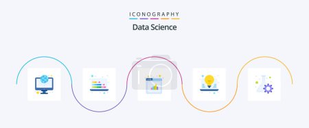 Téléchargez les illustrations : Data Science Flat 5 Icon Pack Including data. seo. analytics. laptop. bulb - en licence libre de droit