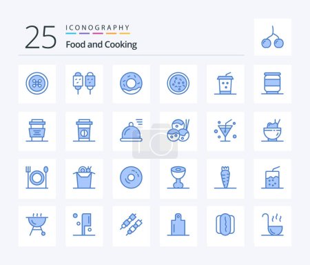 Téléchargez les illustrations : Food 25 Blue Color icon pack including beer. drink. bread. cola. food - en licence libre de droit