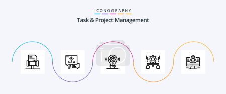 Téléchargez les illustrations : Task And Project Management Line 5 Icon Pack Including setting . gear . configuration . setting - en licence libre de droit