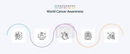 Illustration for World Cancer Awareness Line 5 Icon Pack Including bone. medical. world day. location. health - Royalty Free Image