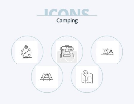 Ilustración de Camping Line Icon Pack 5 Icon Design. jungle. forest. camping. sun. outdoor - Imagen libre de derechos
