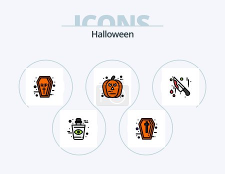 Téléchargez les illustrations : Halloween Line Filled Icon Pack 5 Icon Design. celebration. halloween. halloween. ghost. character - en licence libre de droit