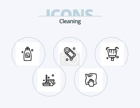 Ilustración de Cleaning Line Icon Pack 5 Icon Design. scrub. housework. spray. hand. wash - Imagen libre de derechos