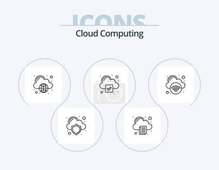 Téléchargez les illustrations : Cloud Computing Line Icon Pack 5 Icon Design. internet connection. cloud. gear. cloud - en licence libre de droit