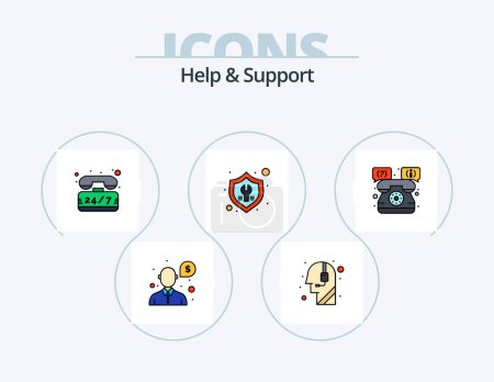 Téléchargez les illustrations : Help And Support Line Filled Icon Pack 5 Icon Design. telephone. shop. subscription. help. repair - en licence libre de droit