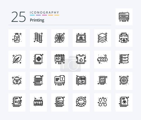 Ilustración de Printing 25 Line icon pack including layer. laptop. catalog. computer. sample - Imagen libre de derechos