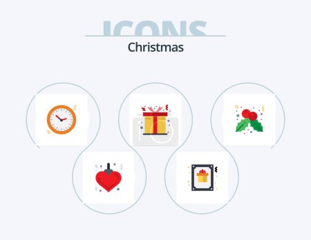 Téléchargez les illustrations : Christmas Flat Icon Pack 5 Icon Design. christmas. gift. christmas. christmas. watch - en licence libre de droit