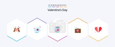 Illustration for Valentines Day 25 Flat icon pack including suitcase. love. bottle. briefcase. thrift-box - Royalty Free Image