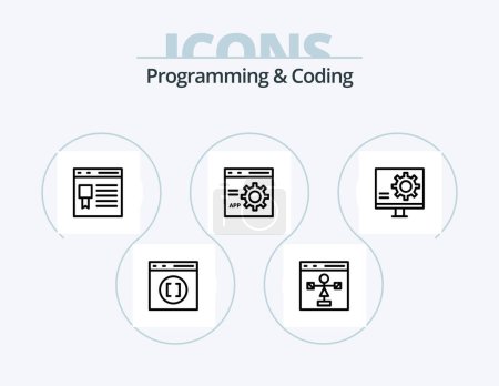Téléchargez les illustrations : Programming And Coding Line Icon Pack 5 Icon Design. develop. code. development. file - en licence libre de droit