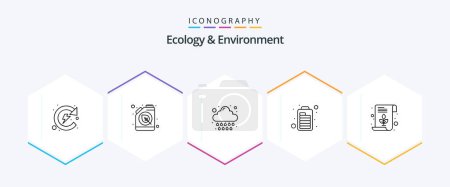 Téléchargez les illustrations : Ecology And Environment 25 Line icon pack including leaf. optimization. rain. engine. battery - en licence libre de droit