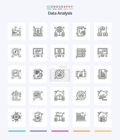 Téléchargez les illustrations : Creative Data Analysis 25 OutLine icon pack  Such As timeline. digital. security. database. network - en licence libre de droit