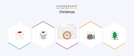 Téléchargez les illustrations : Christmas 25 Flat icon pack including winter. christmas. gingerbread. tree. time - en licence libre de droit