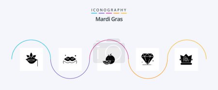 Téléchargez les illustrations : Mardi Gras Glyph 5 Icon Pack Including king. best. orange. mardi gras. diamond - en licence libre de droit
