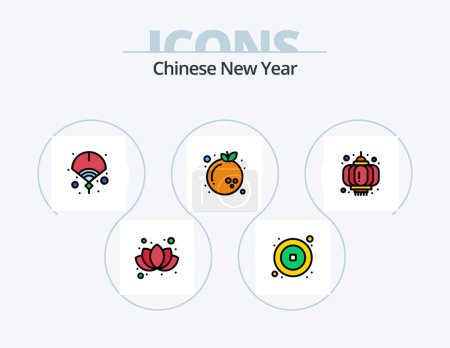 Téléchargez les illustrations : Chinese New Year Line Filled Icon Pack 5 Icon Design. christmas. xmas. christmas. greeting. card - en licence libre de droit