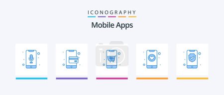 Téléchargez les illustrations : Mobile Apps Blue 5 Icon Pack Including security. data. plain. heart. dating. Creative Icons Design - en licence libre de droit
