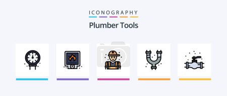 Ilustración de Plumber Line Filled 5 Icon Pack Including mechanical. plumbing. mechanical. plumber. extractor. Creative Icons Design - Imagen libre de derechos