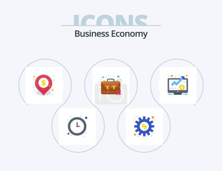 Ilustración de Economy Flat Icon Pack 5 Icon Design. money. unemployment. dollar. problem. jobless - Imagen libre de derechos