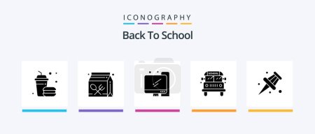 Illustration for Back To School Glyph 5 Icon Pack Including school. marker. lunch. transport. bus. Creative Icons Design - Royalty Free Image