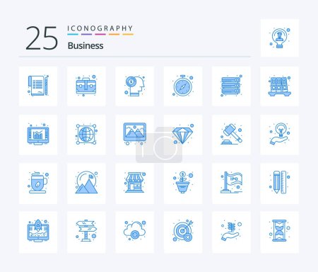 Illustration for Business 25 Blue Color icon pack including cloud server. watch. brain. timer. clock - Royalty Free Image