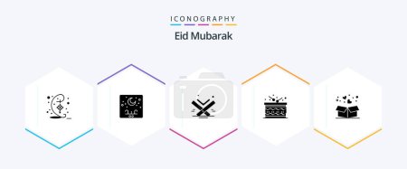 Illustration for Eid Mubarak 25 Glyph icon pack including happy. drum. moon. celebration. islam - Royalty Free Image