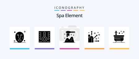 Téléchargez les illustrations : Spa Element Glyph 5 Icon Pack Including yoga. spa. spoon. beauty. element. Creative Icons Design - en licence libre de droit
