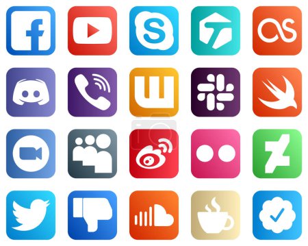Illustration for 20 Stylish Social Media Icons such as slack. lastfm and rakuten icons. Versatile and professional - Royalty Free Image