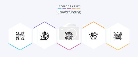 Illustration for Crowdfunding 25 Line icon pack including currency rates. money. management. fund. investment - Royalty Free Image
