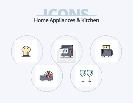 Illustration for Home Appliances And Kitchen Line Filled Icon Pack 5 Icon Design. kitchen. machine. rice. home. coffee - Royalty Free Image