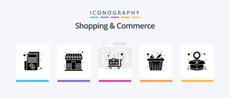 Téléchargez les illustrations : Shopping And Commerce Glyph 5 Icon Pack Including parcel destination. grocery. storehouse. grocery. food bucket. Creative Icons Design - en licence libre de droit
