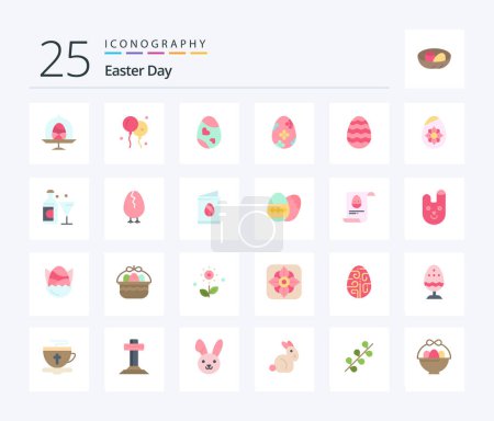 Téléchargez les illustrations : Easter 25 Flat Color icon pack including glass. egg. decoration. easter egg. decoration - en licence libre de droit