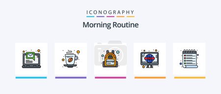 Illustration for Morning Routine Line Filled 5 Icon Pack Including . teeth. television. cleaning. travel. Creative Icons Design - Royalty Free Image