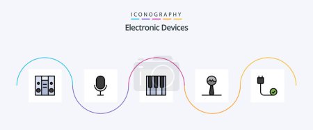 Téléchargez les illustrations : Devices Line Filled Flat 5 Icon Pack Including . devices. piano. cord. computers - en licence libre de droit