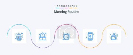 Illustration for Morning Routine Blue 5 Icon Pack Including . perfume. clock. bottle. notification - Royalty Free Image