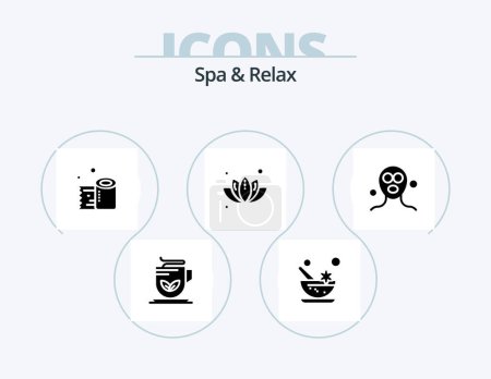 Illustration for Spa And Relax Glyph Icon Pack 5 Icon Design. leaf . mortar . tissue roll. paper roll - Royalty Free Image