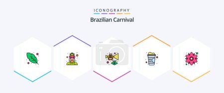 Téléchargez les illustrations : Brazilian Carnival 25 FilledLine icon pack including plant. floral. music. chamomile. line - en licence libre de droit