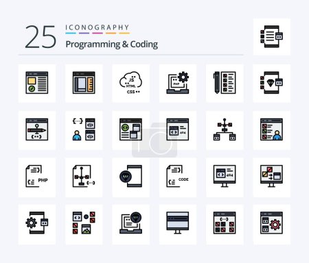 Illustration for Programming And Coding 25 Line Filled icon pack including develop. business. develop. laptop. develop - Royalty Free Image